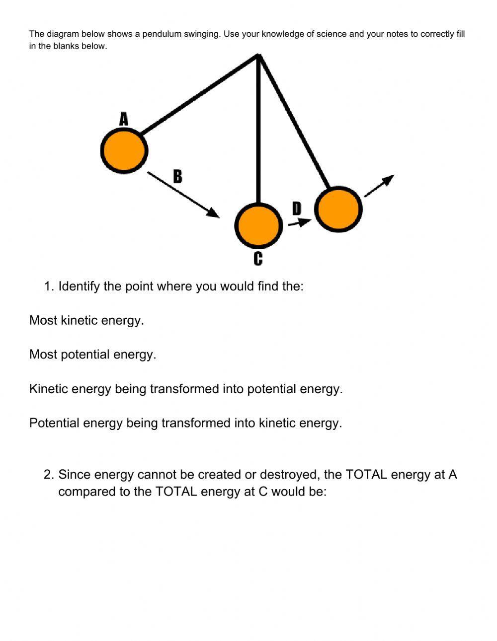 Pendulum energy transformations Pendulum energy transformations