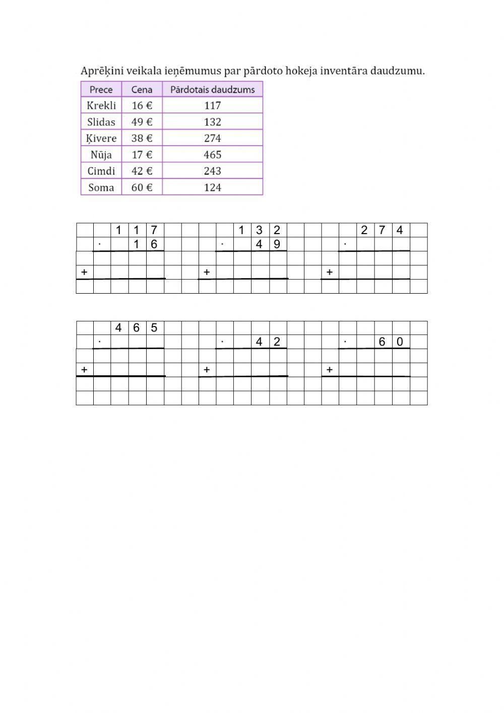 Daudzciparu skaitļa reizināšana