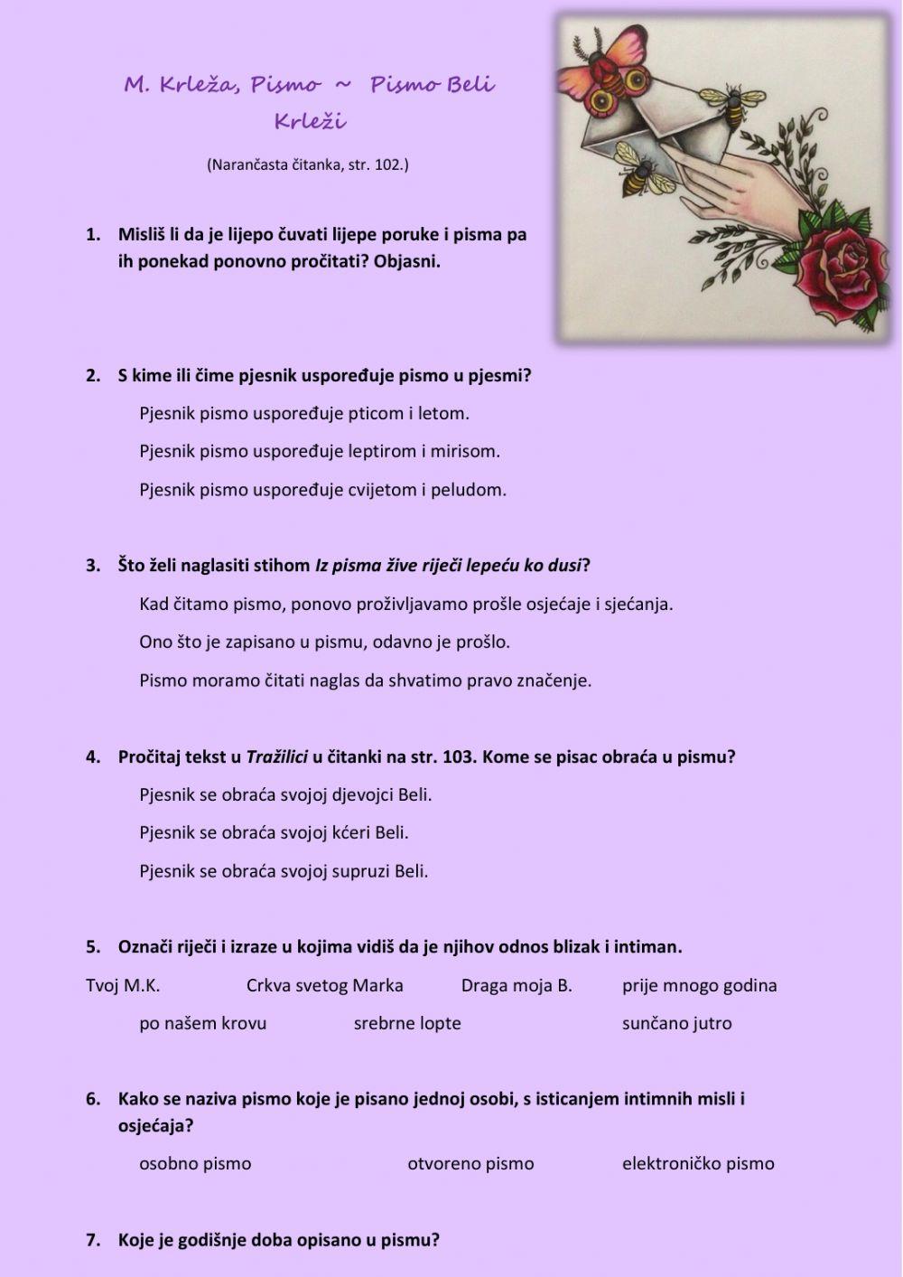 HJ8 M. Krleža, Pismo - Pismo Beli