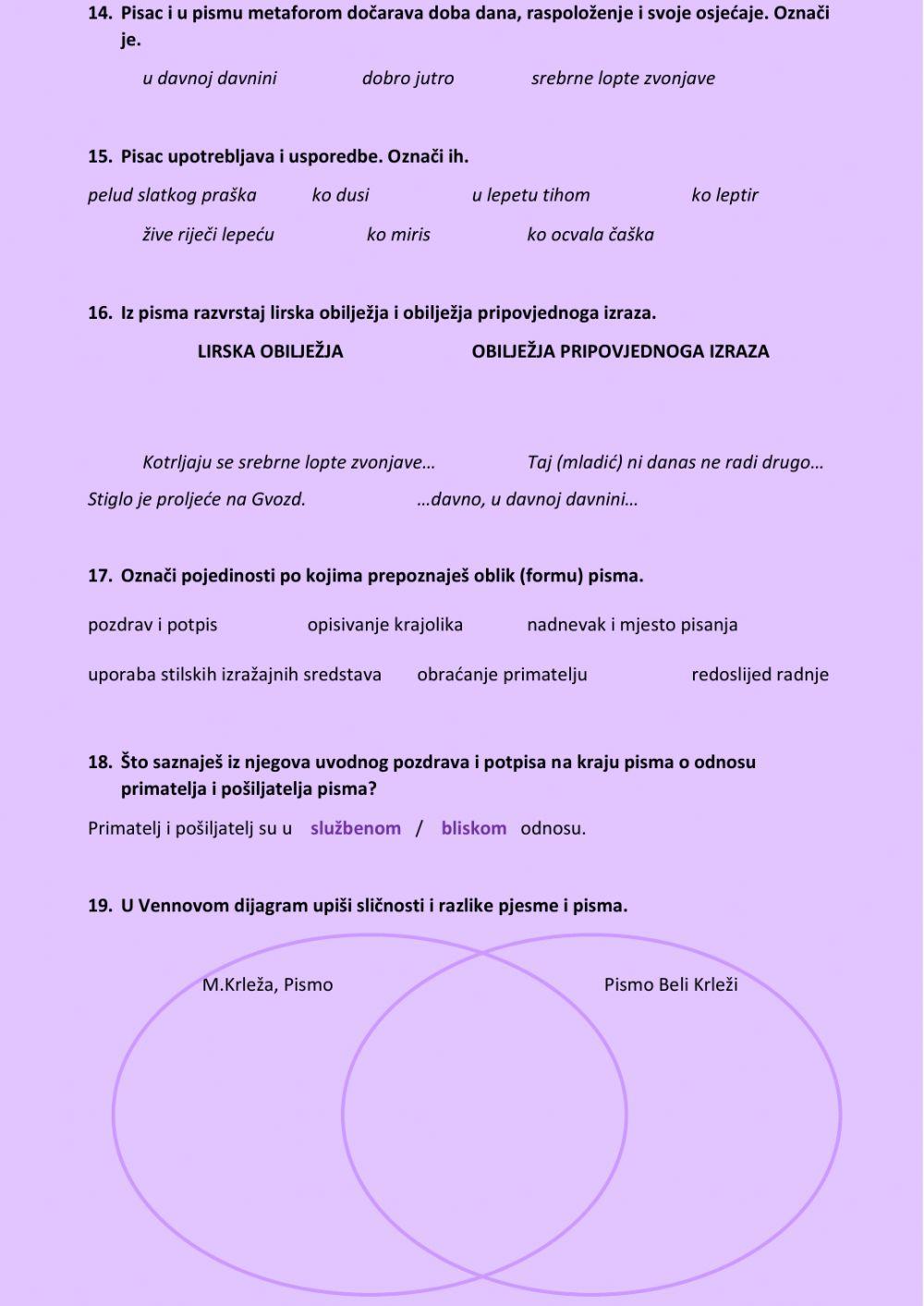HJ8 M. Krleža, Pismo - Pismo Beli