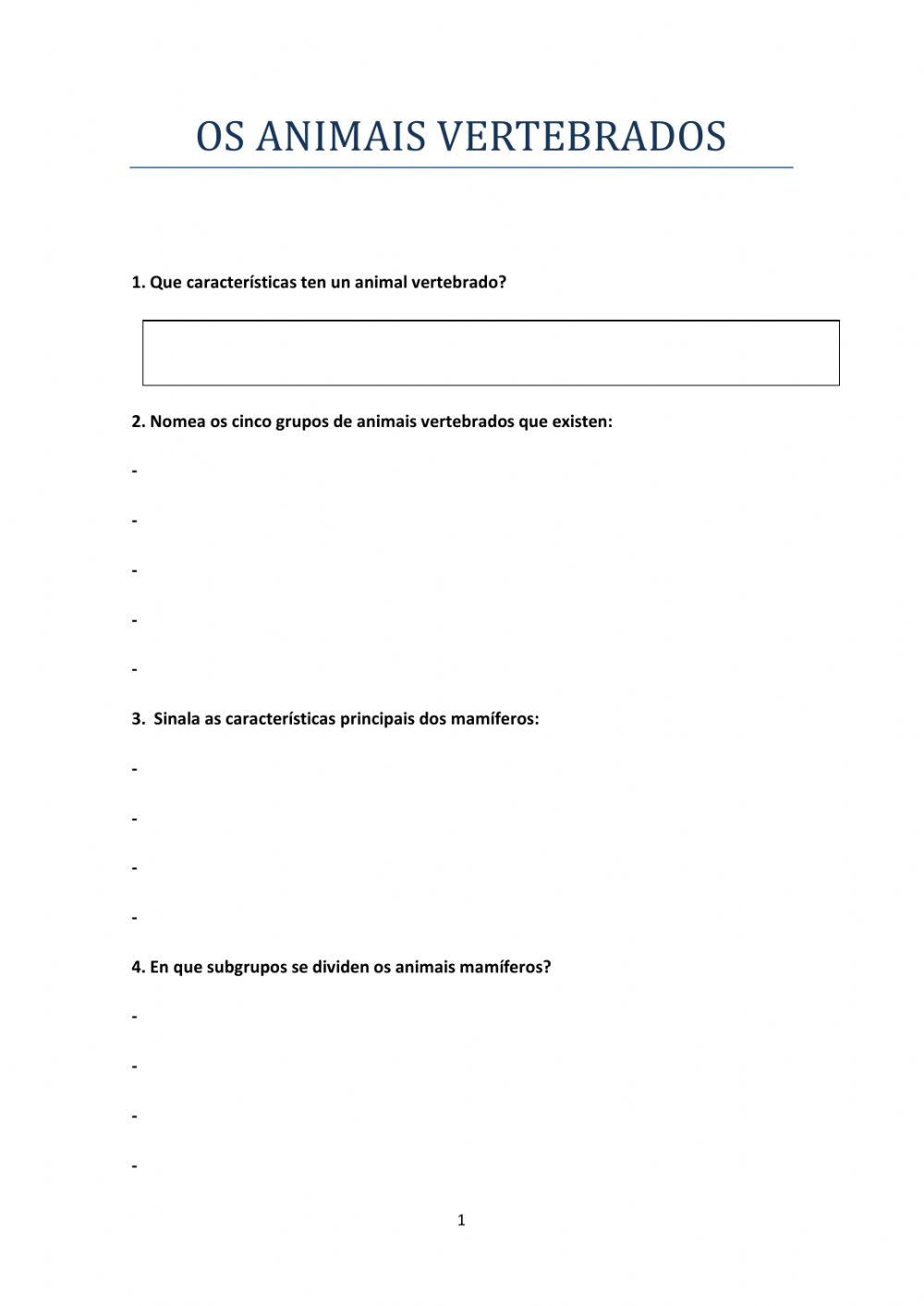 Os animais vertebrados