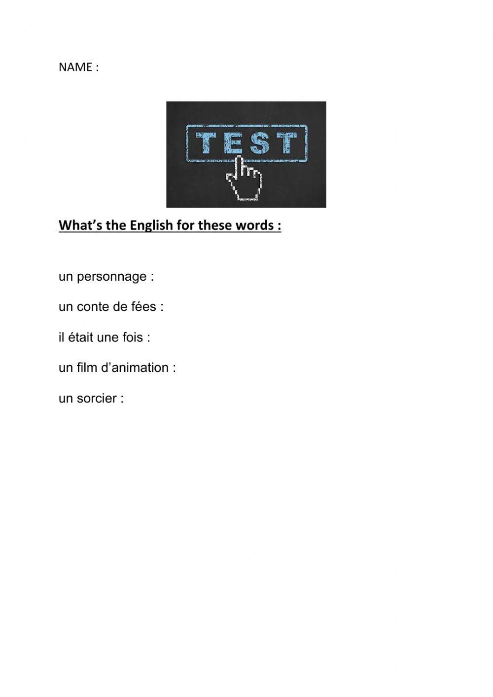 Test vocabulaire 5e les contes de fées