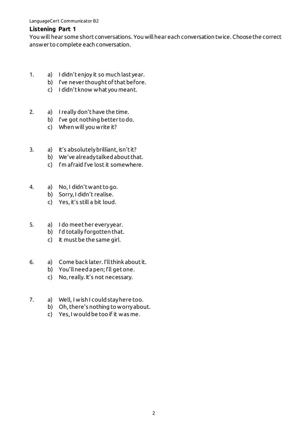 Language Cert B2. Pr. test: 1 ( Listening)