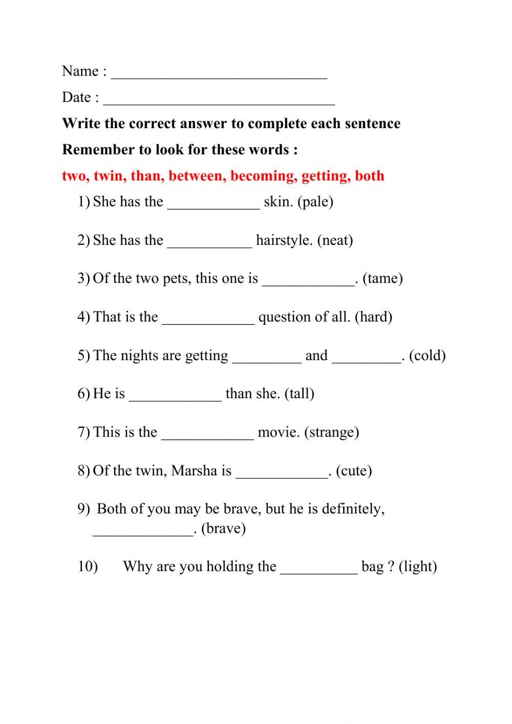 Comparative and Superlative Adjectives - adding er or est (b)