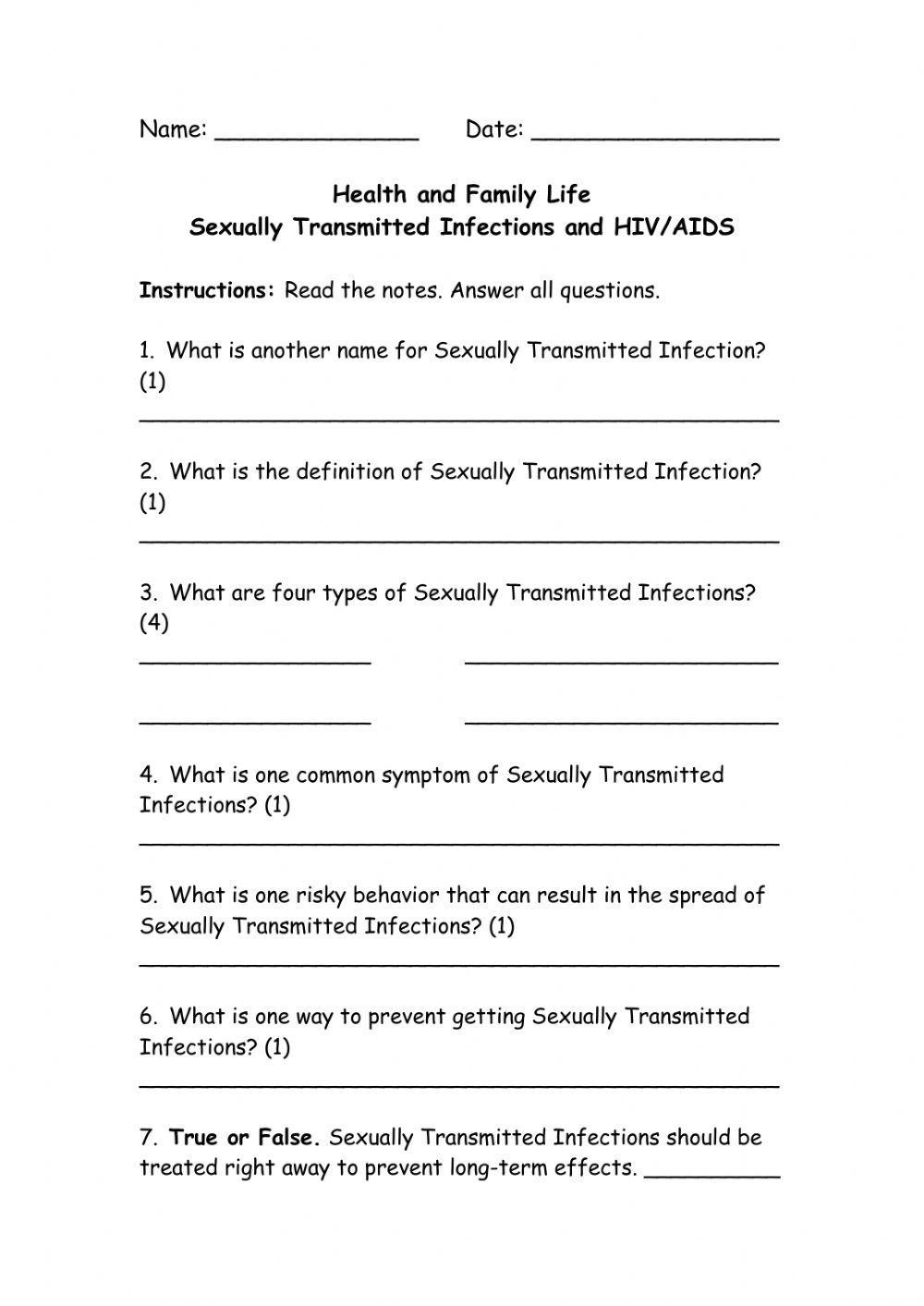 Sexually Transmitted Infections, HIV and AIDS