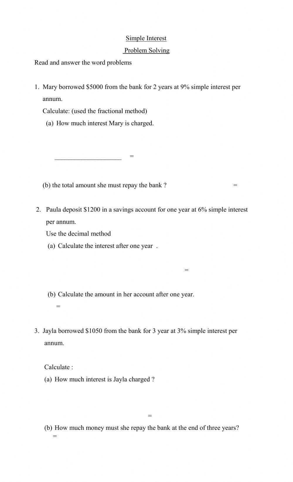 670343 simple interest problem solving dominique