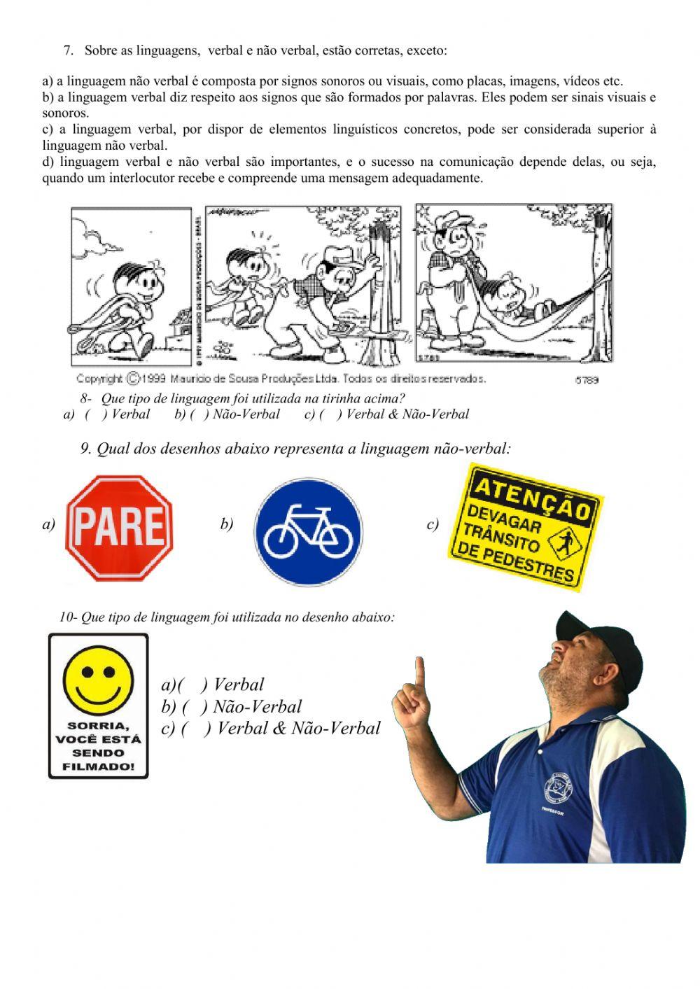 Linguagens: VERBAL E NÃO VERBAL