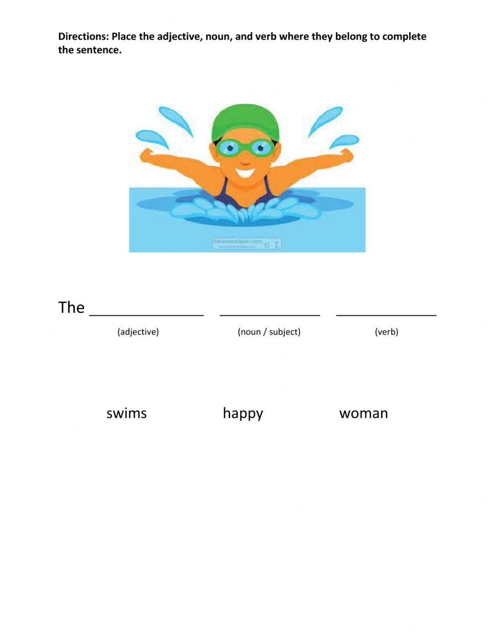 Adjective, noun, verb sentences 3