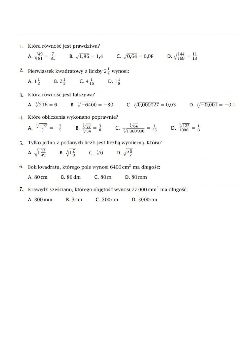 Pierwiastki kwadratowe i sześcienne