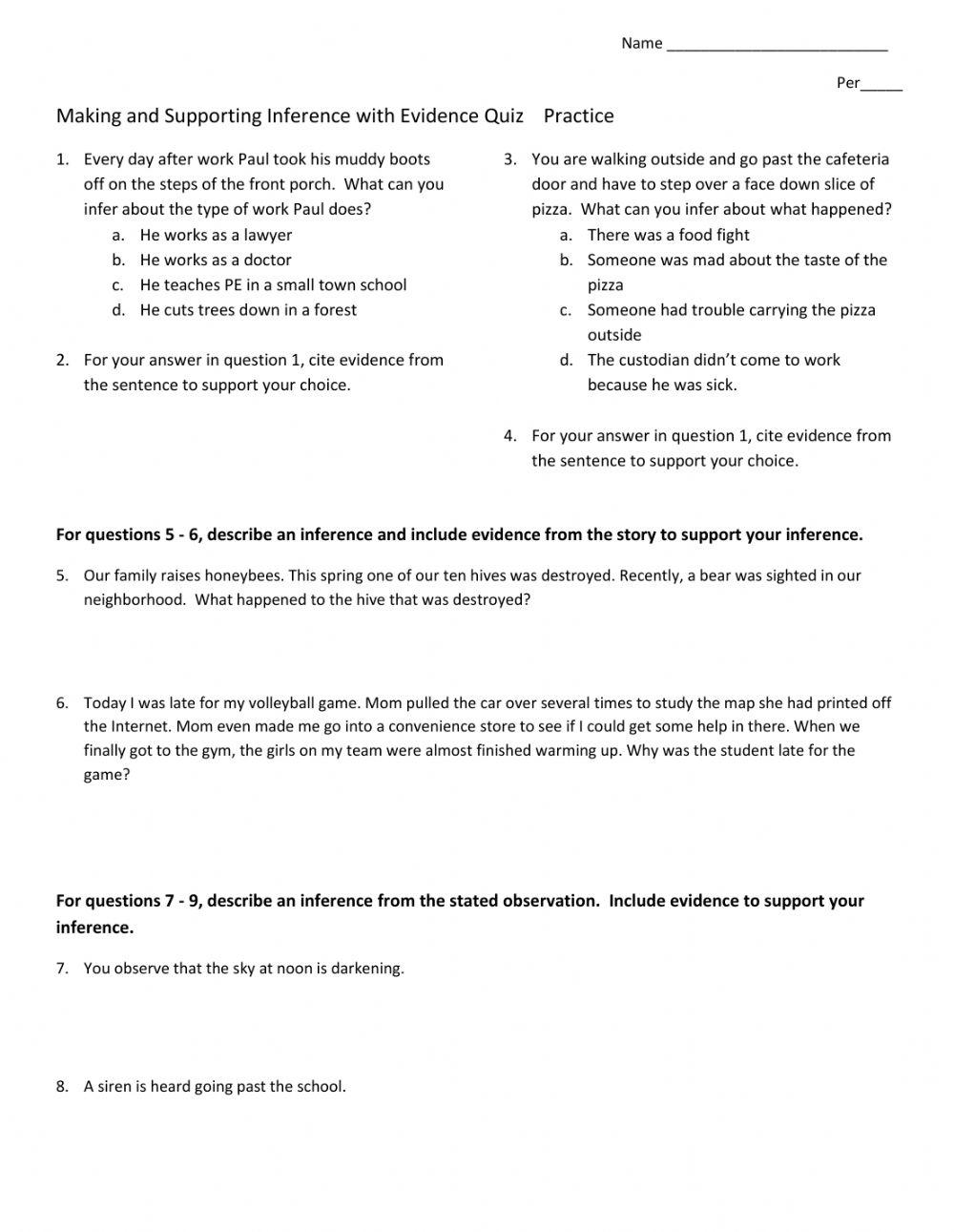 Text Evidence Worksheet online exercise for Live Worksheets