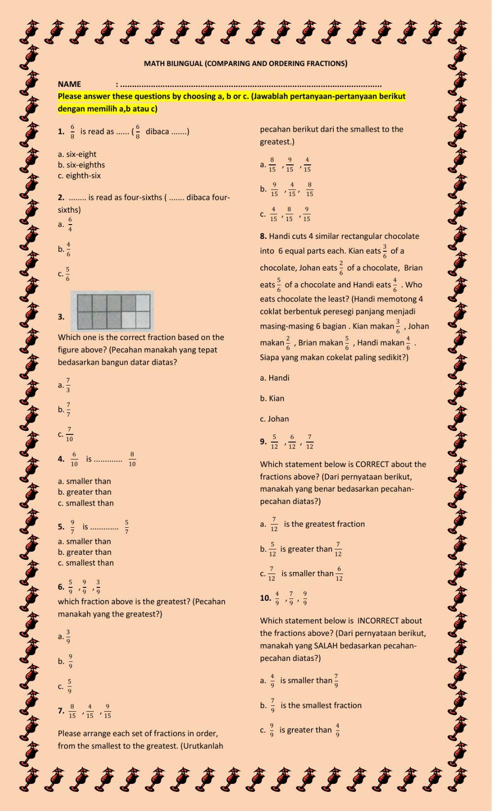 Ordering and comparing fractions