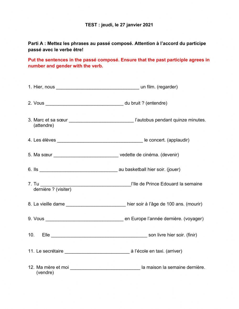 Passe compose-comparisons grade 7 8