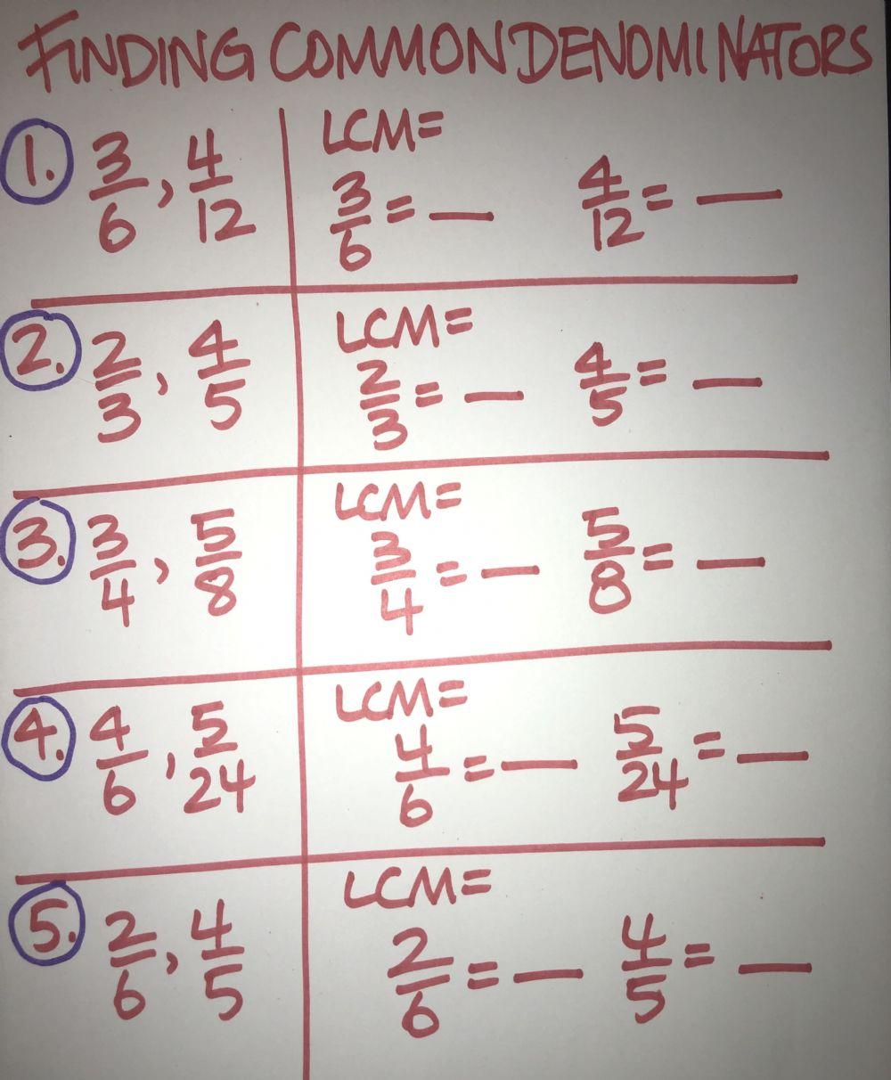 Finding Common Denominators online exercise for Live Worksheets