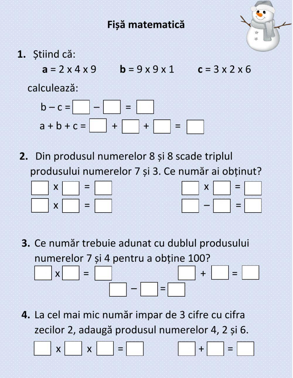 Fișă matematică