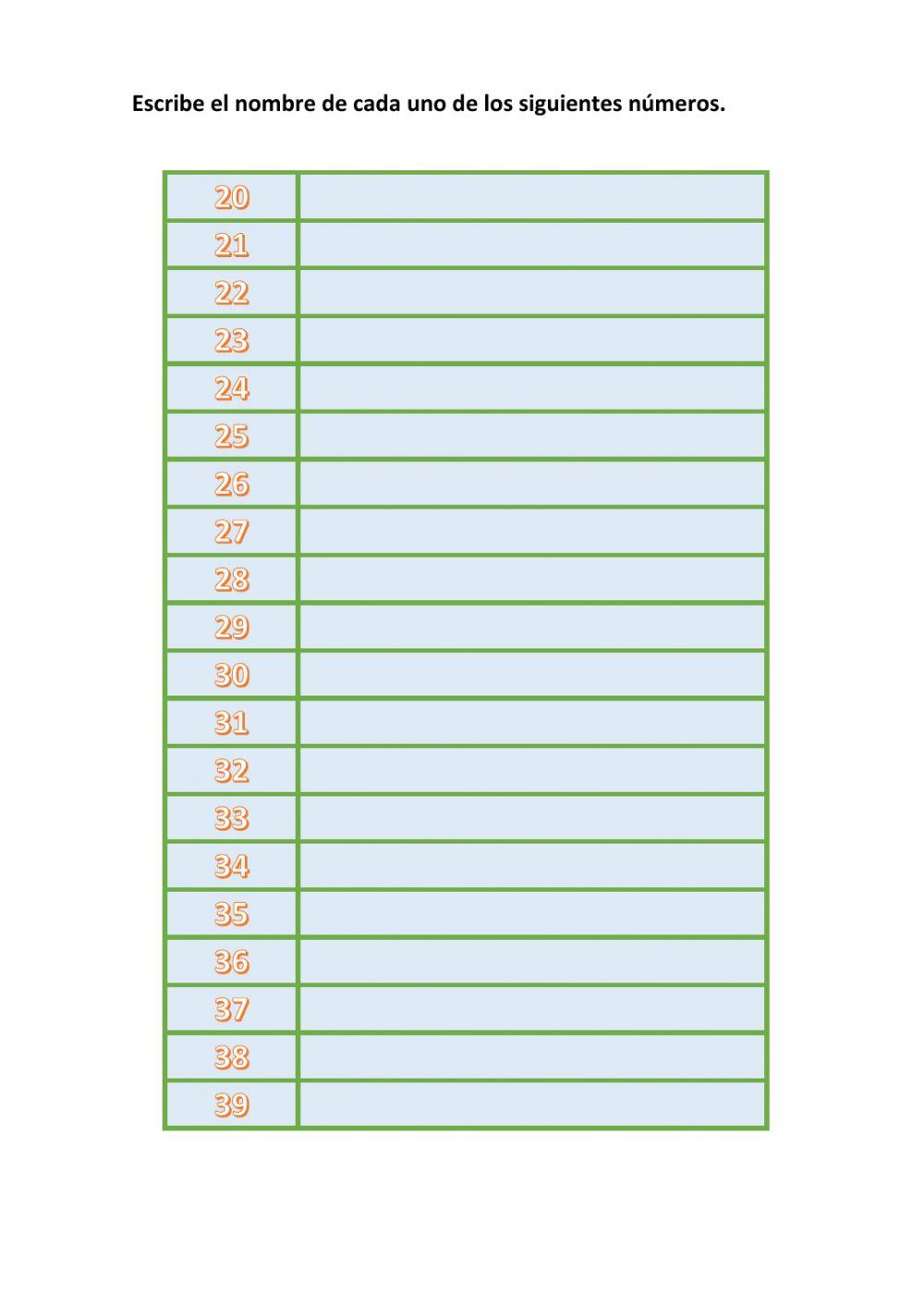 Escritura del 20 al 39