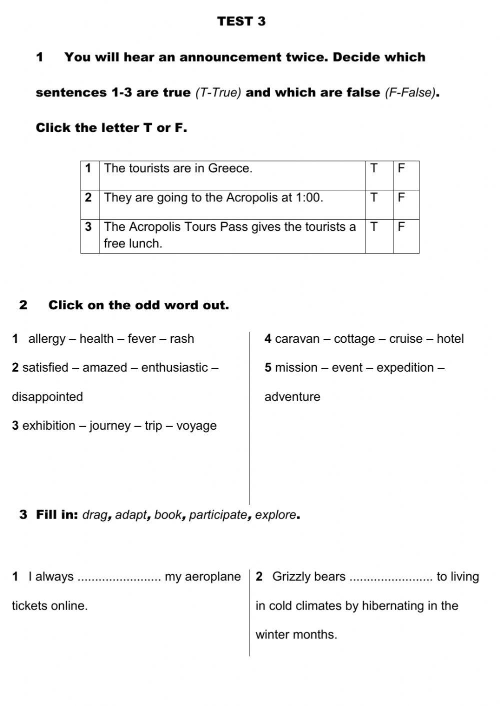 Test 3 on screen 3 online exercise for live worksheets