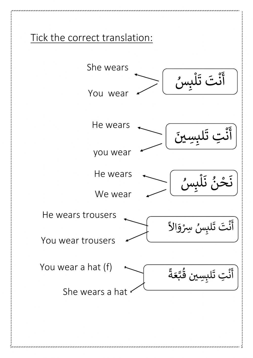 Verb to wear and pronouns