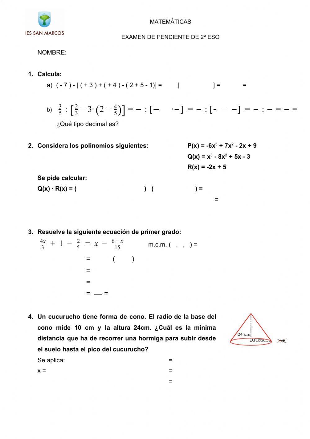 Examen de pendiente 2º ESO