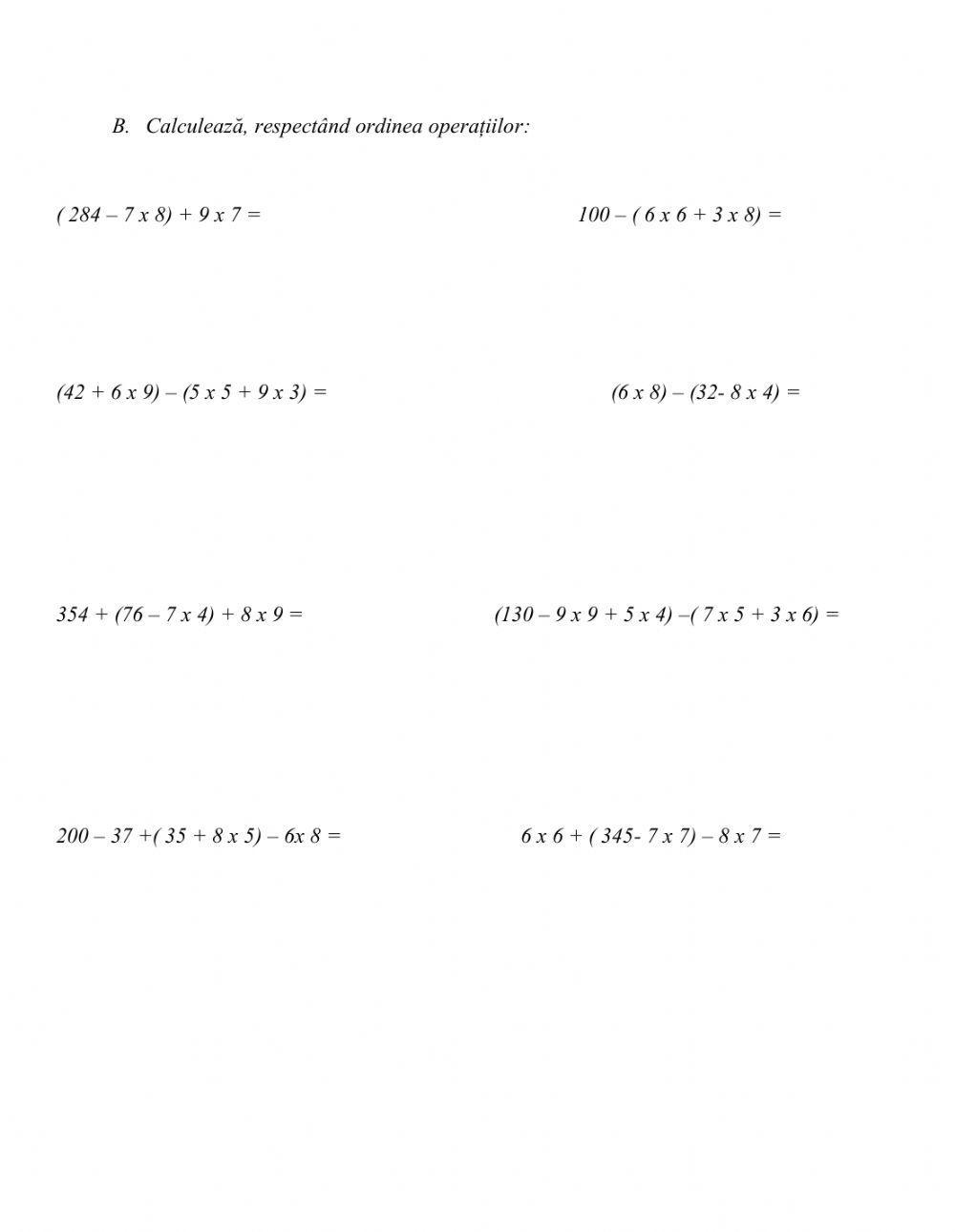 Îmi amintesc!  Înmulțirea în concentrul 0-100. Ordinea efectuării operațiilor