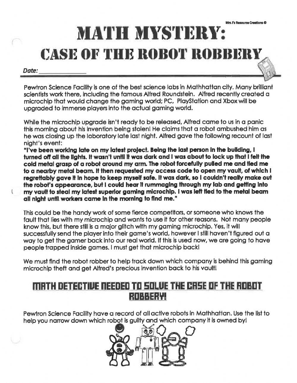Case of the robot robbery grade 4 online exercise for live worksheets