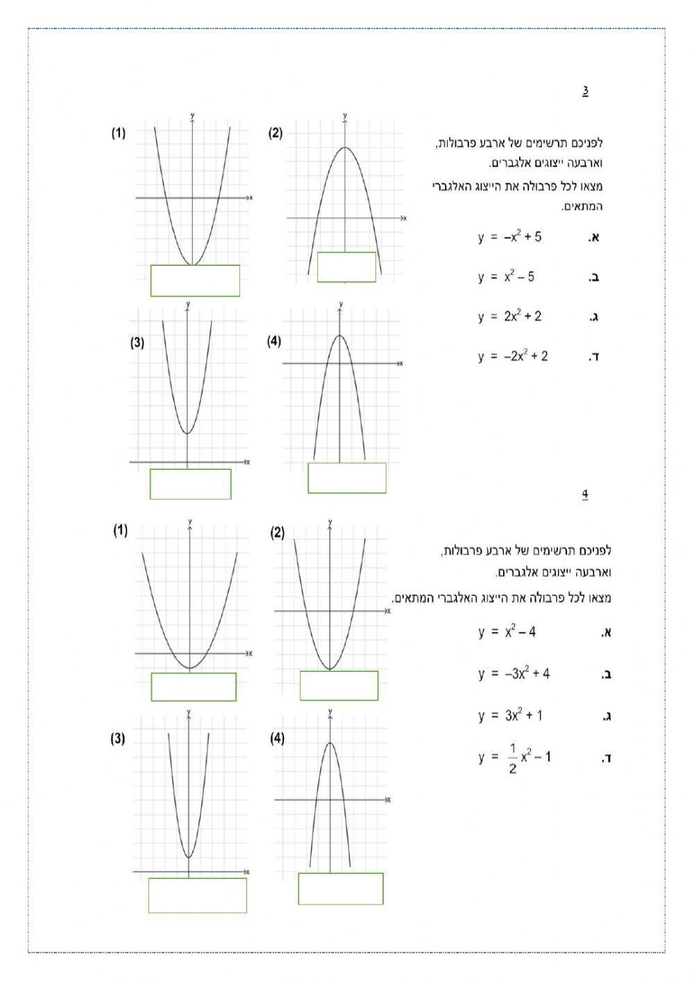 הזזות אנכיות של פרבולה