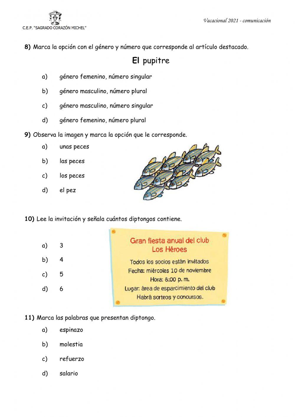 Evaluación vacacional comunicación