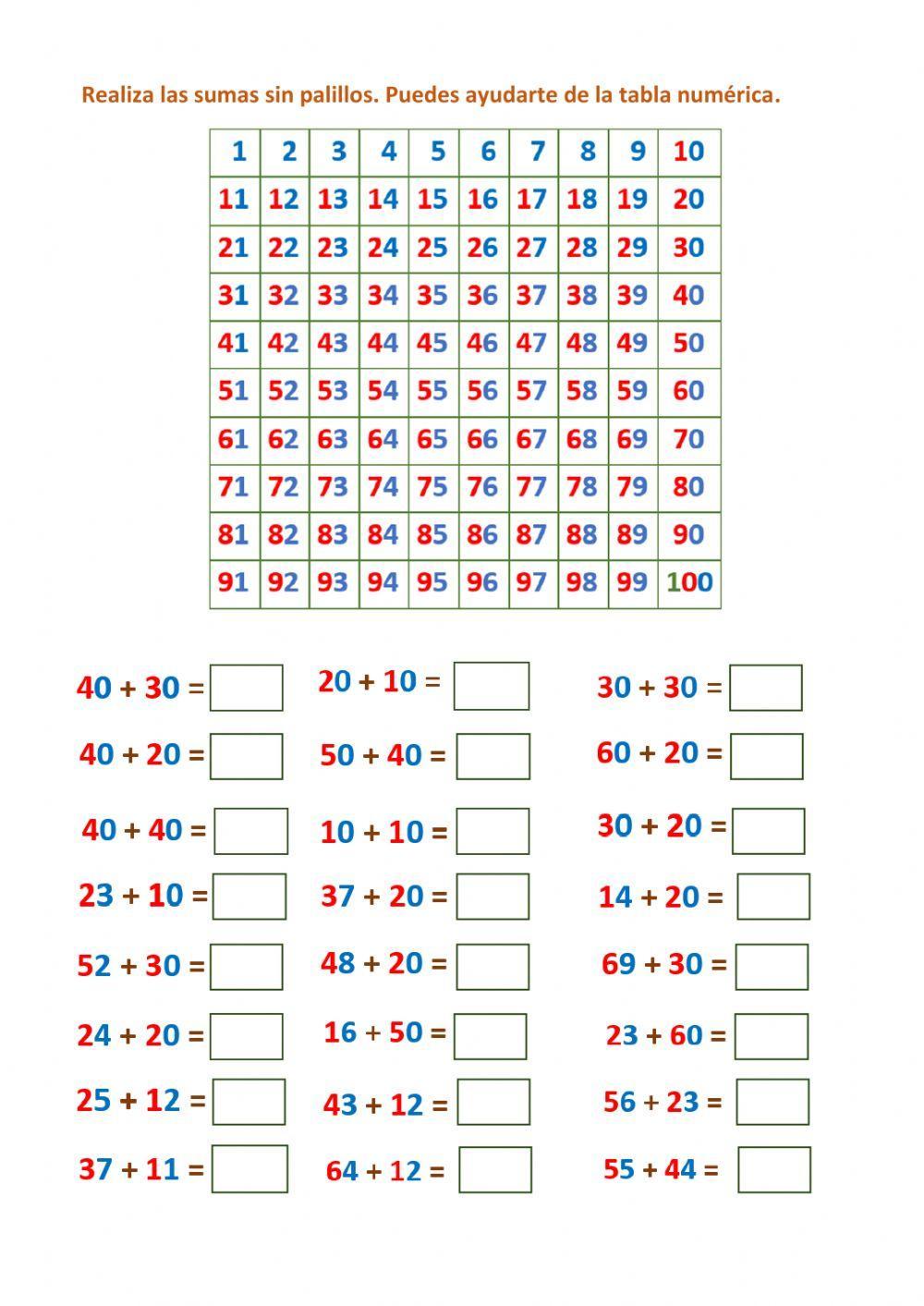 Sumas  con tabla numérica