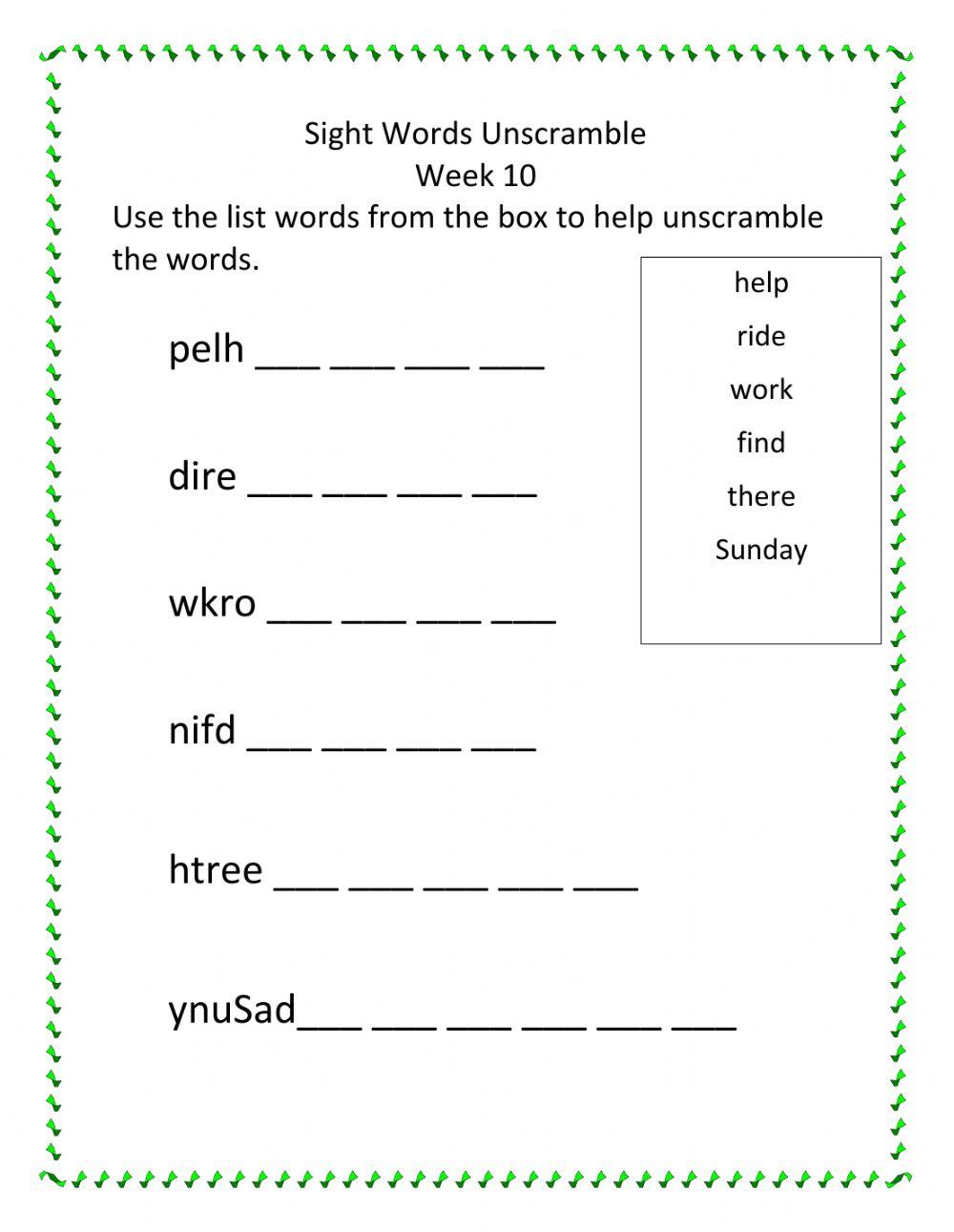 Sight Words  2 Week 10