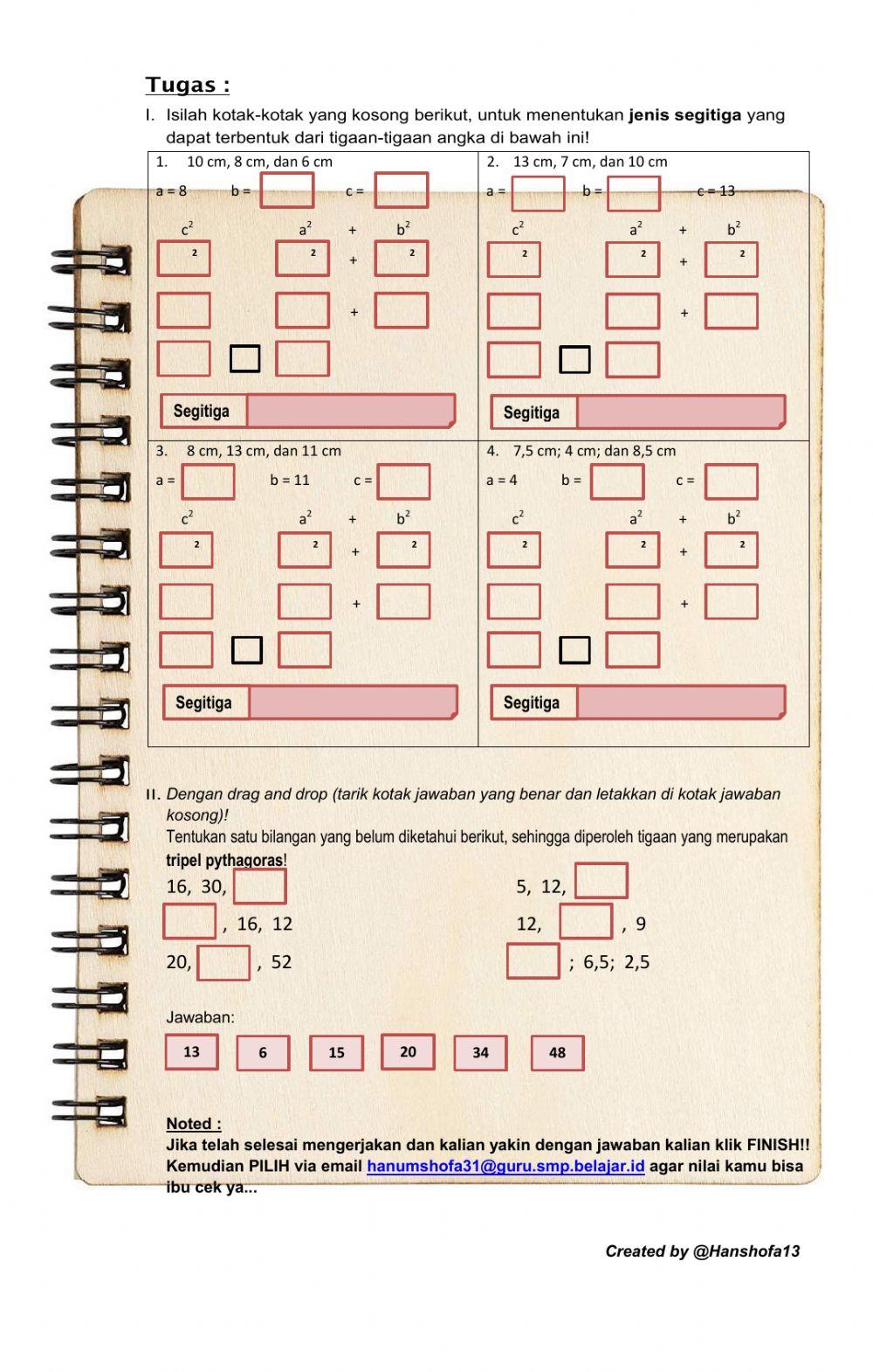 LKPD Teorema Pythagoras - Menentukan Jenis Segitiga dan Tripel Pythagoras