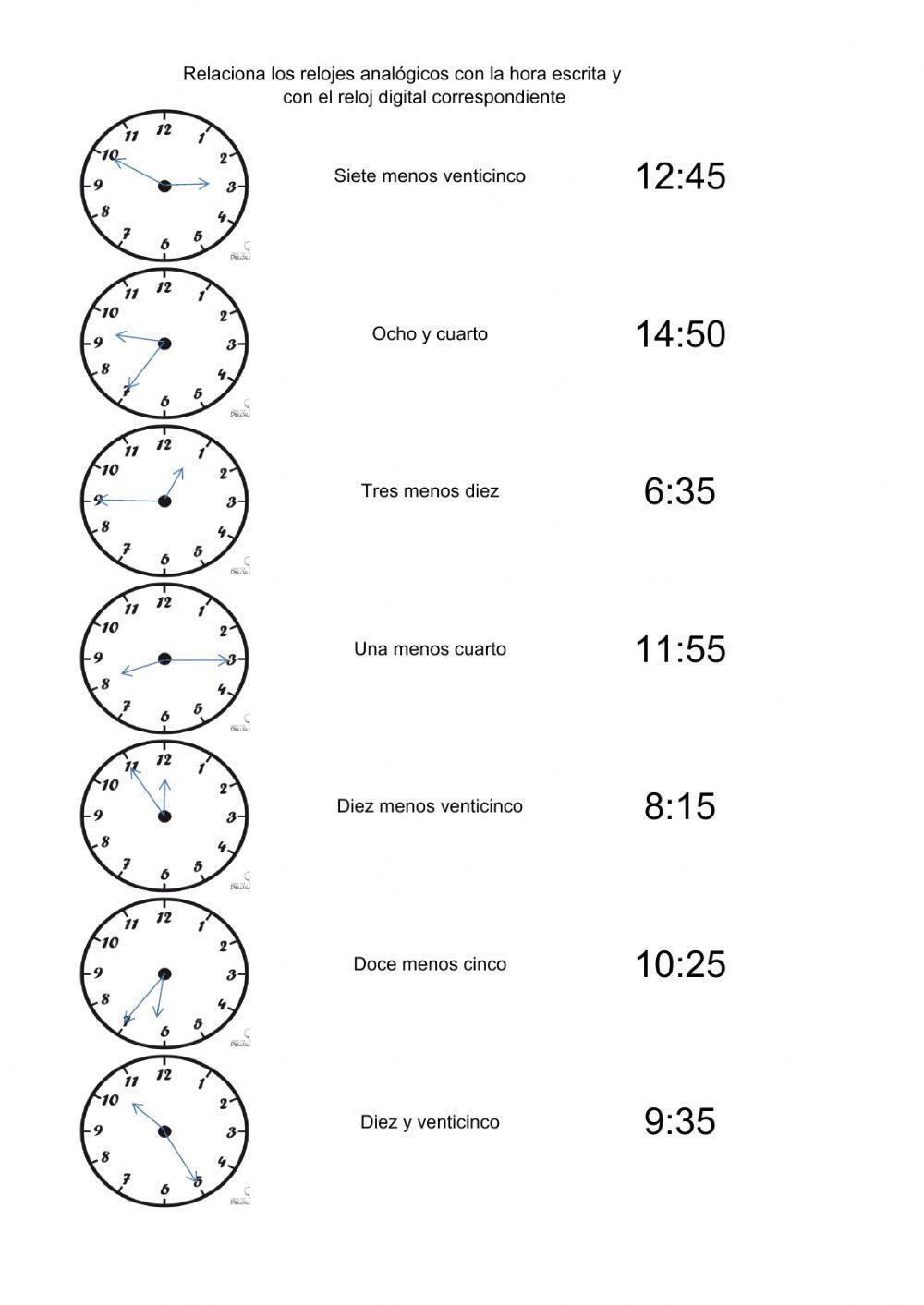 Horas analógicas y digitales Horas analógicas y digitales