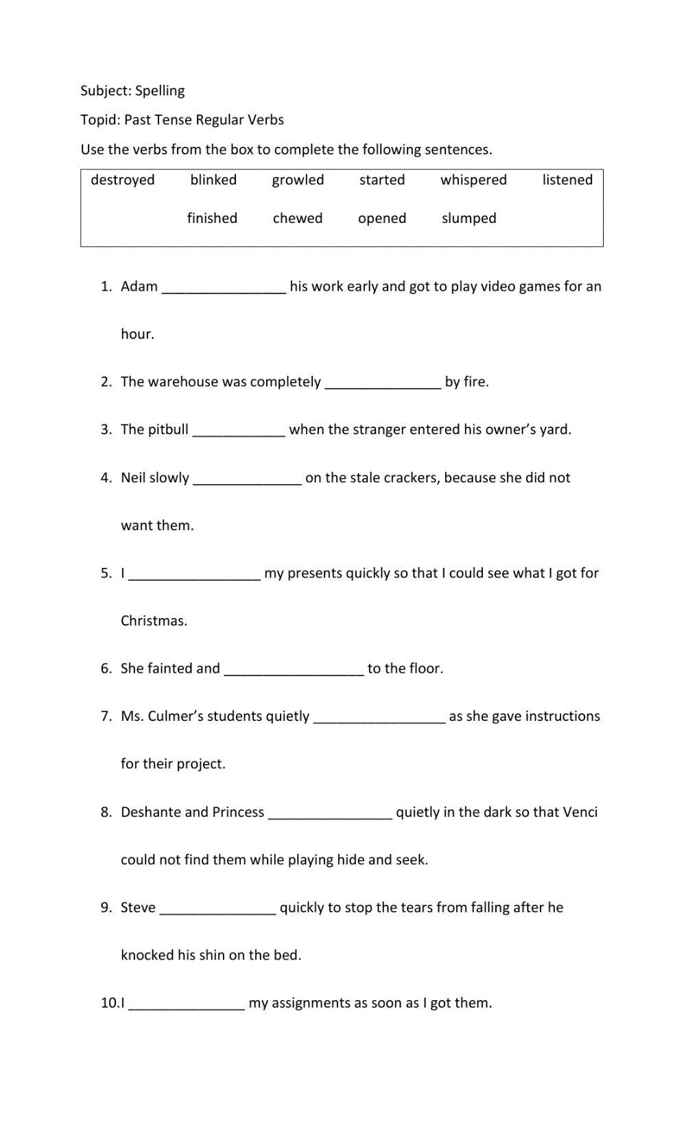 Past Tense Regular Verbs activity Live Worksheets
