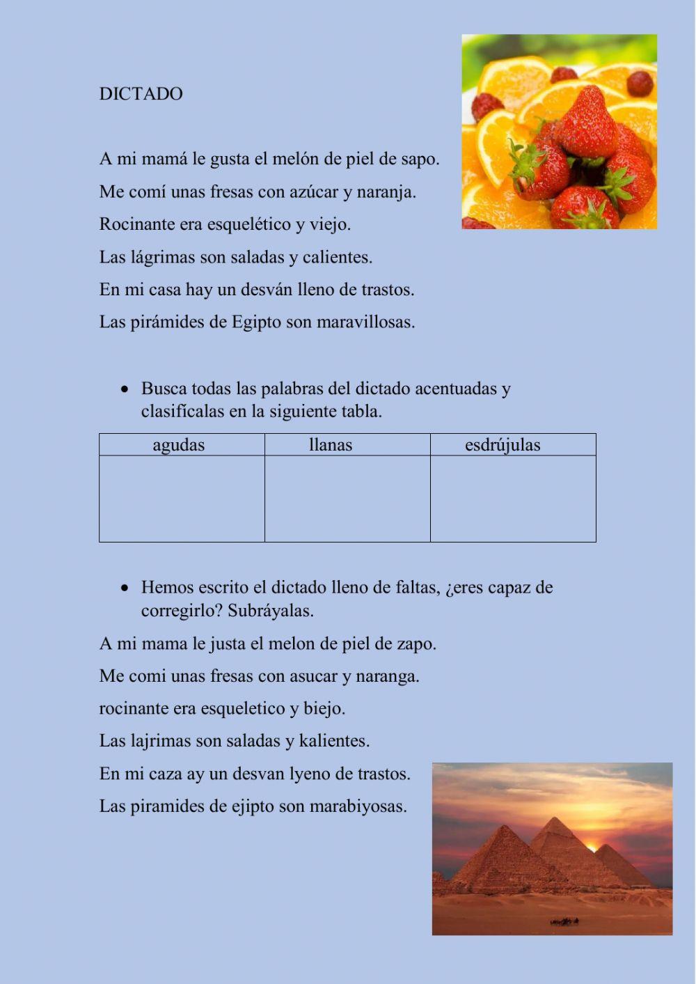 Dictado, primeras acentuaciones.