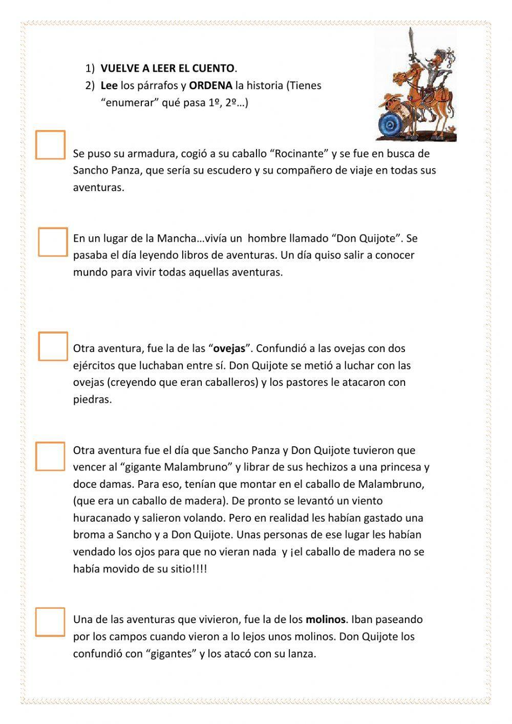 Ordena la historia del Quijote (cuento mi primer Quijote)