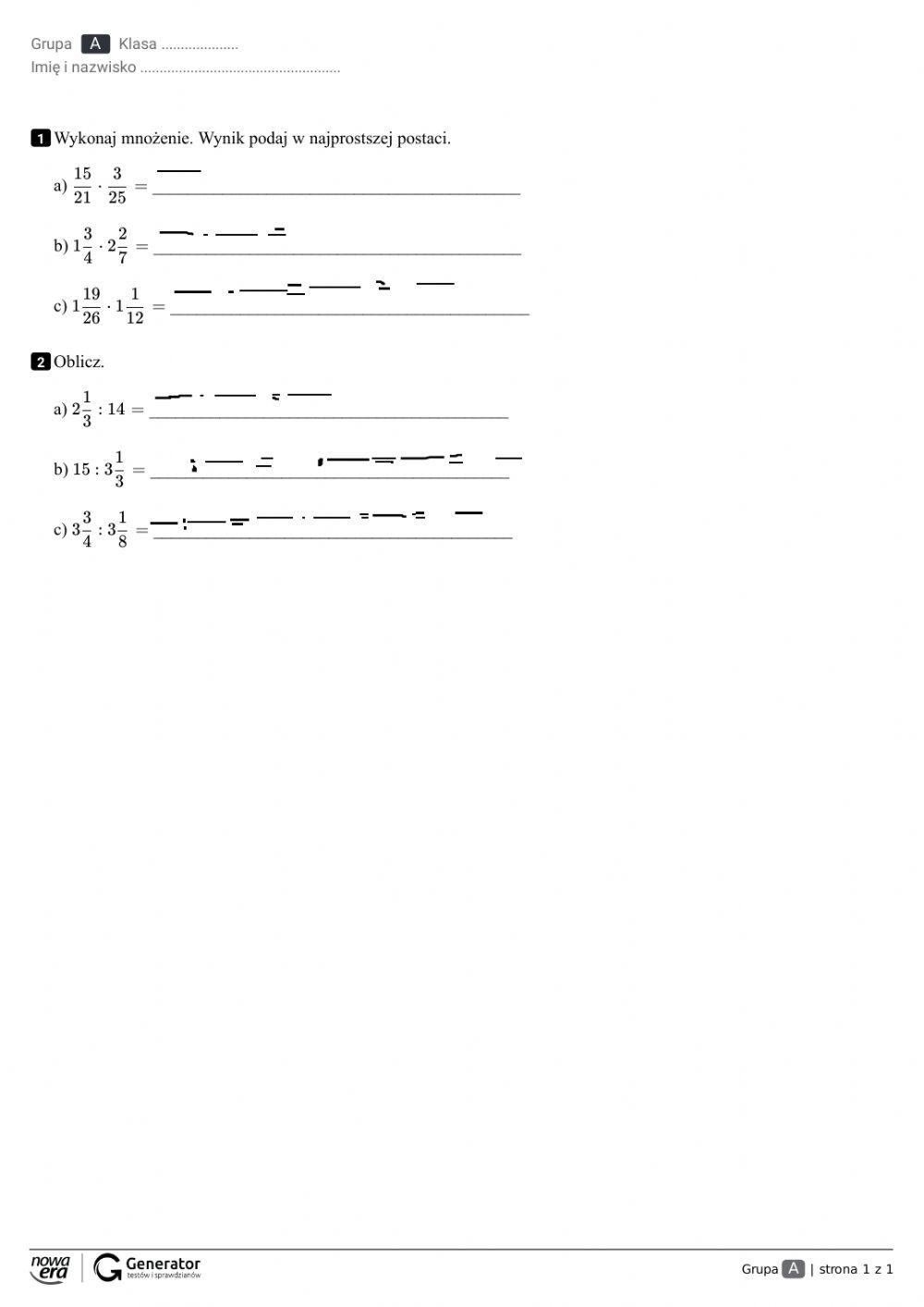 Mnożenie i dzielenie ułamków zwykłych