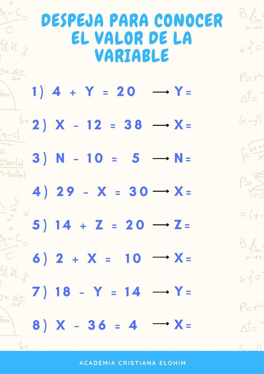 Encuentra el valor de la variable (1)