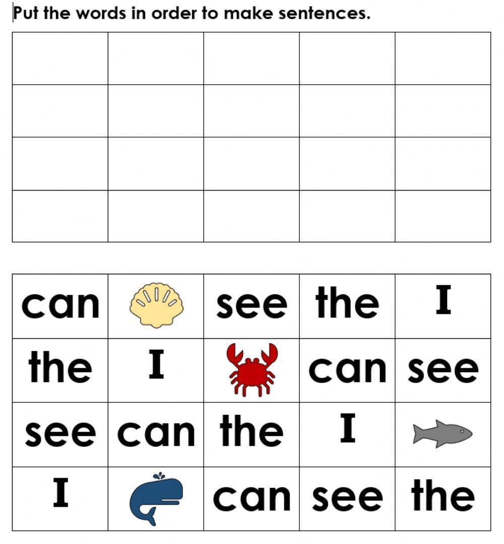 Build a sentence Sight Words I CAN SEE THE