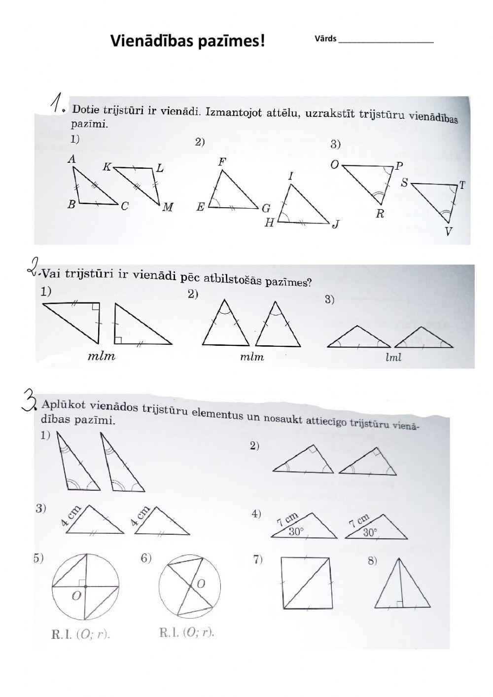 Trijstūra vienādības pazīmes