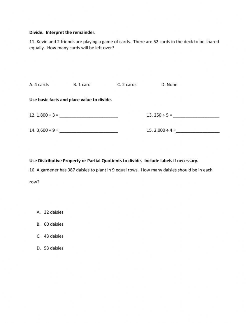 Division test Grade 4