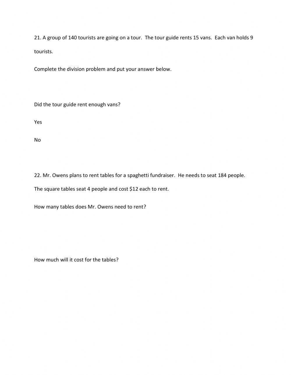 Division test Grade 4