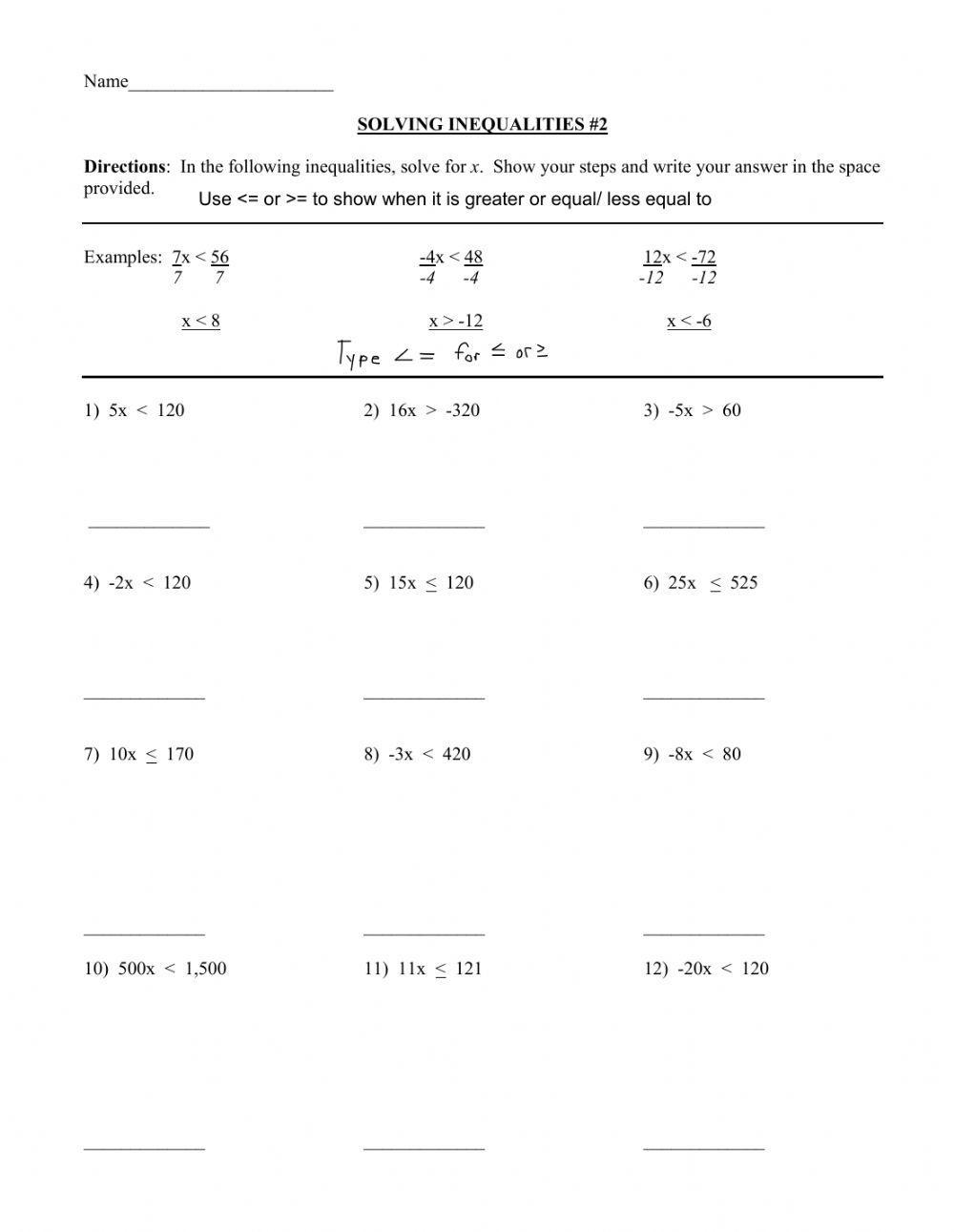 Solving Inequalities