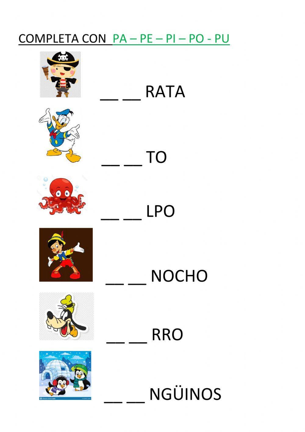 Letra p -vocabulario