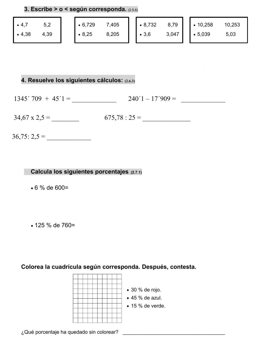 Decimales y porcentajes