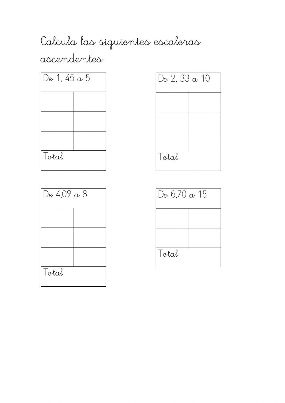 Escaleras ascendentes con decimales