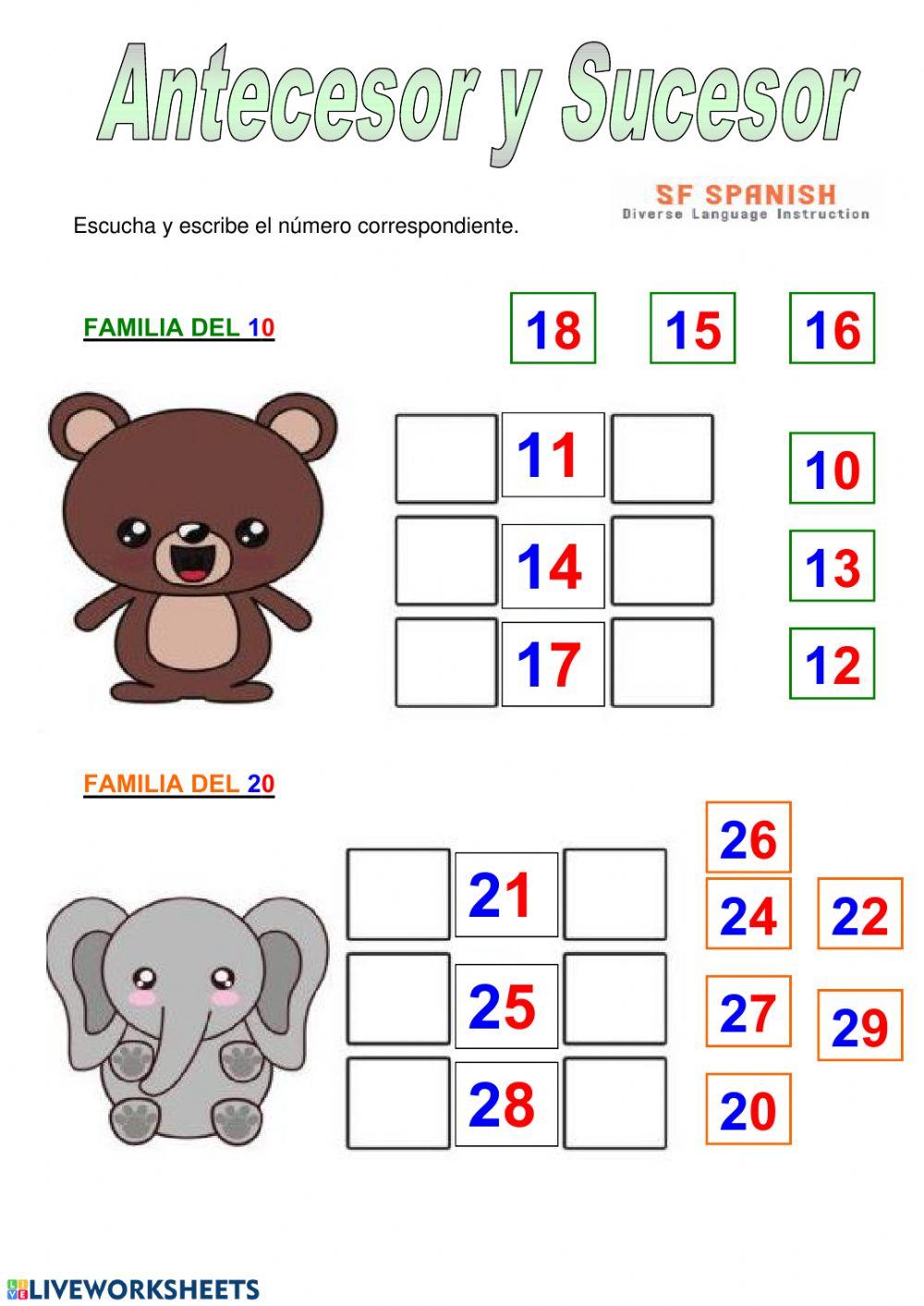Familia del diez y del veinte. Sucesor y antecesor.