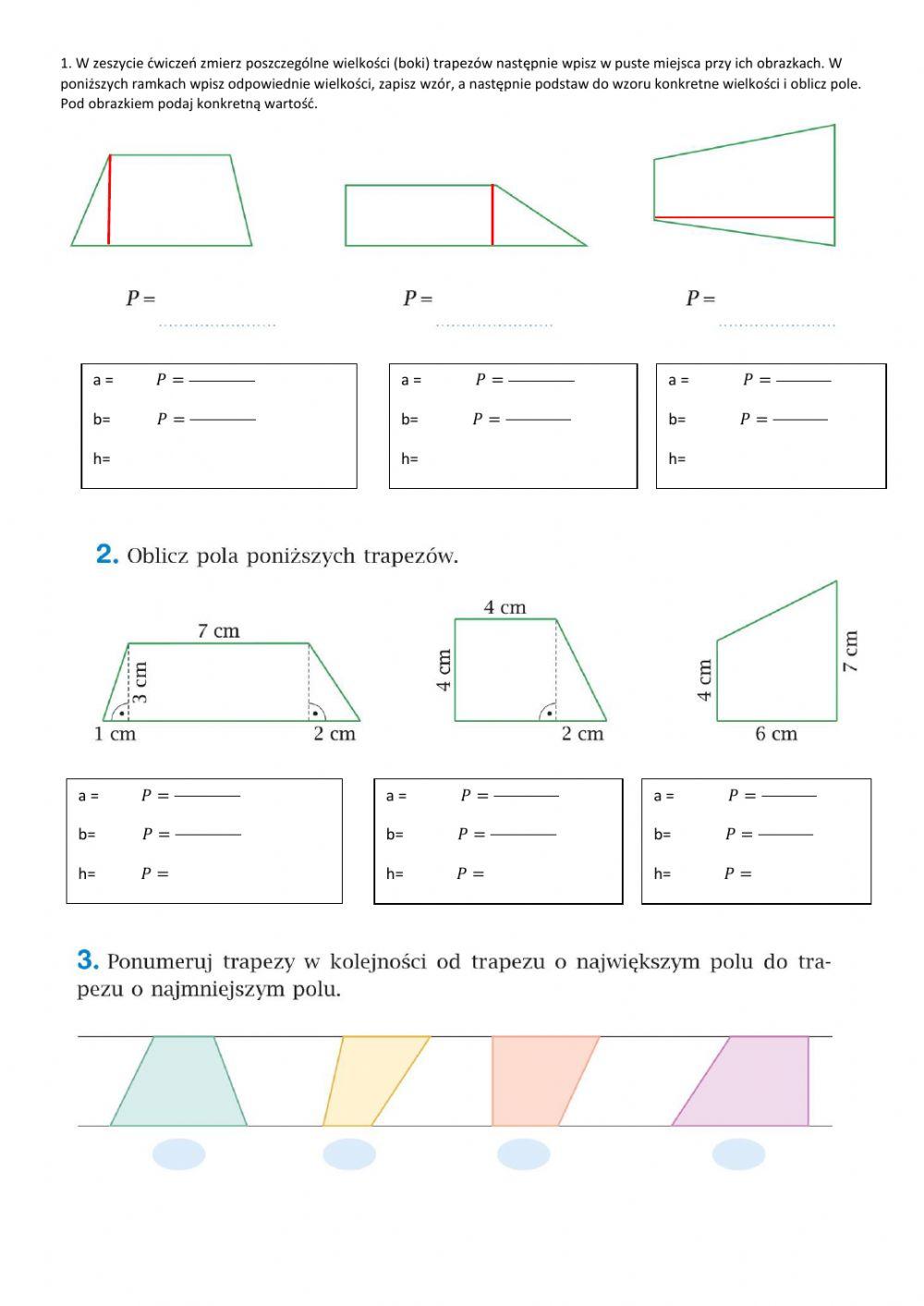 Ćwiczenia Pole trapezu str. 61 klasa 6