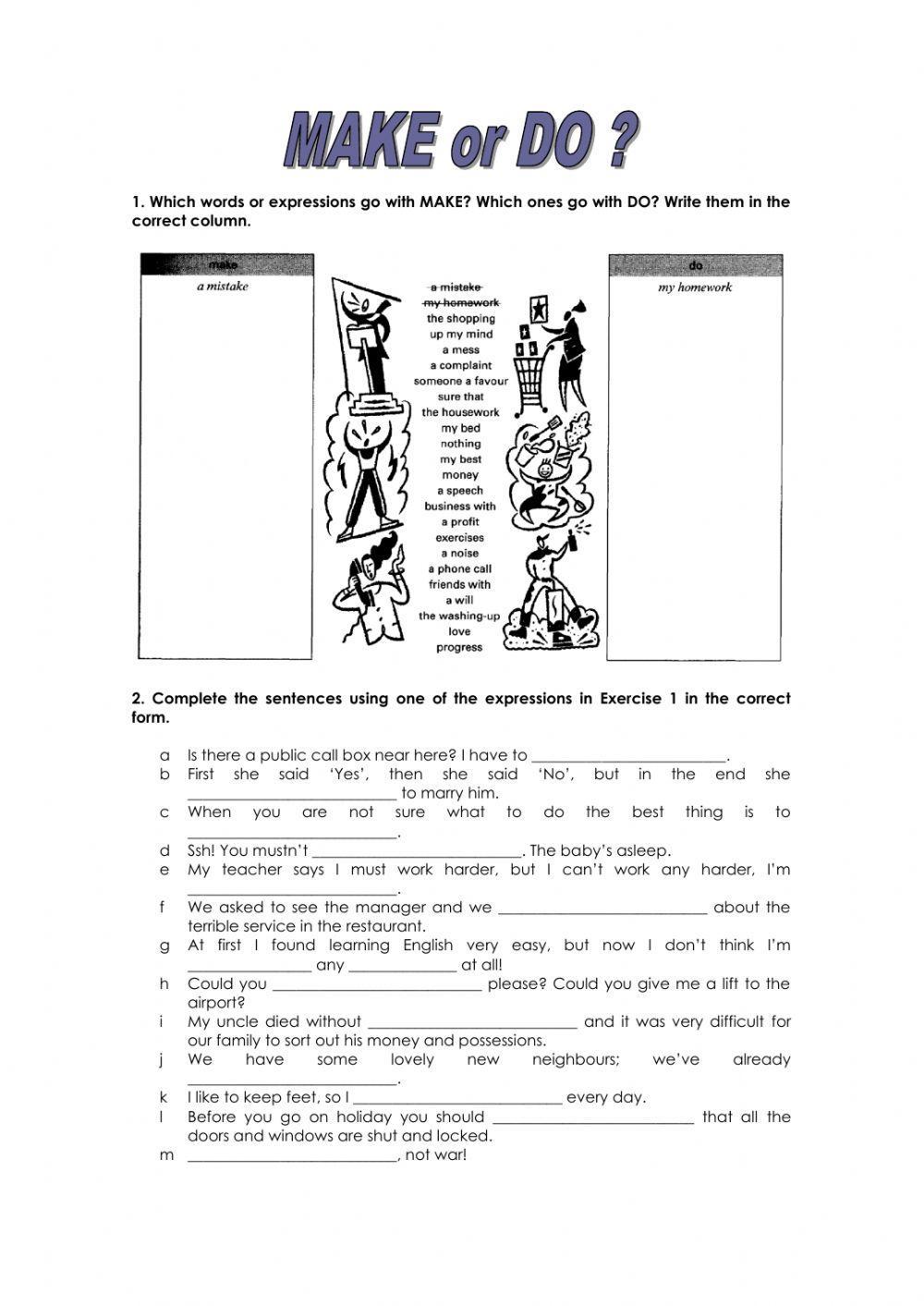 Make or do interactive activity live worksheets