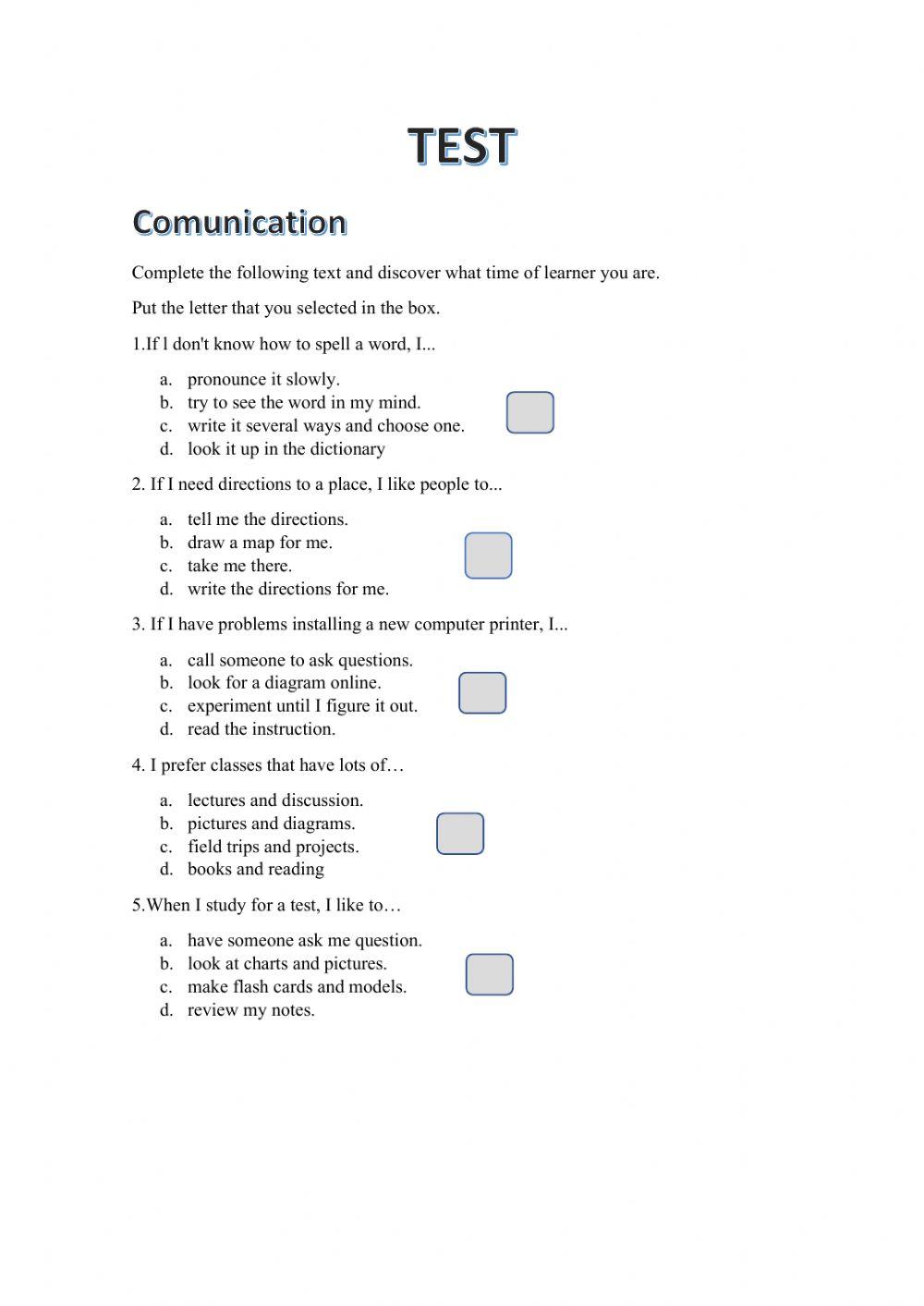 Test tipe of learning