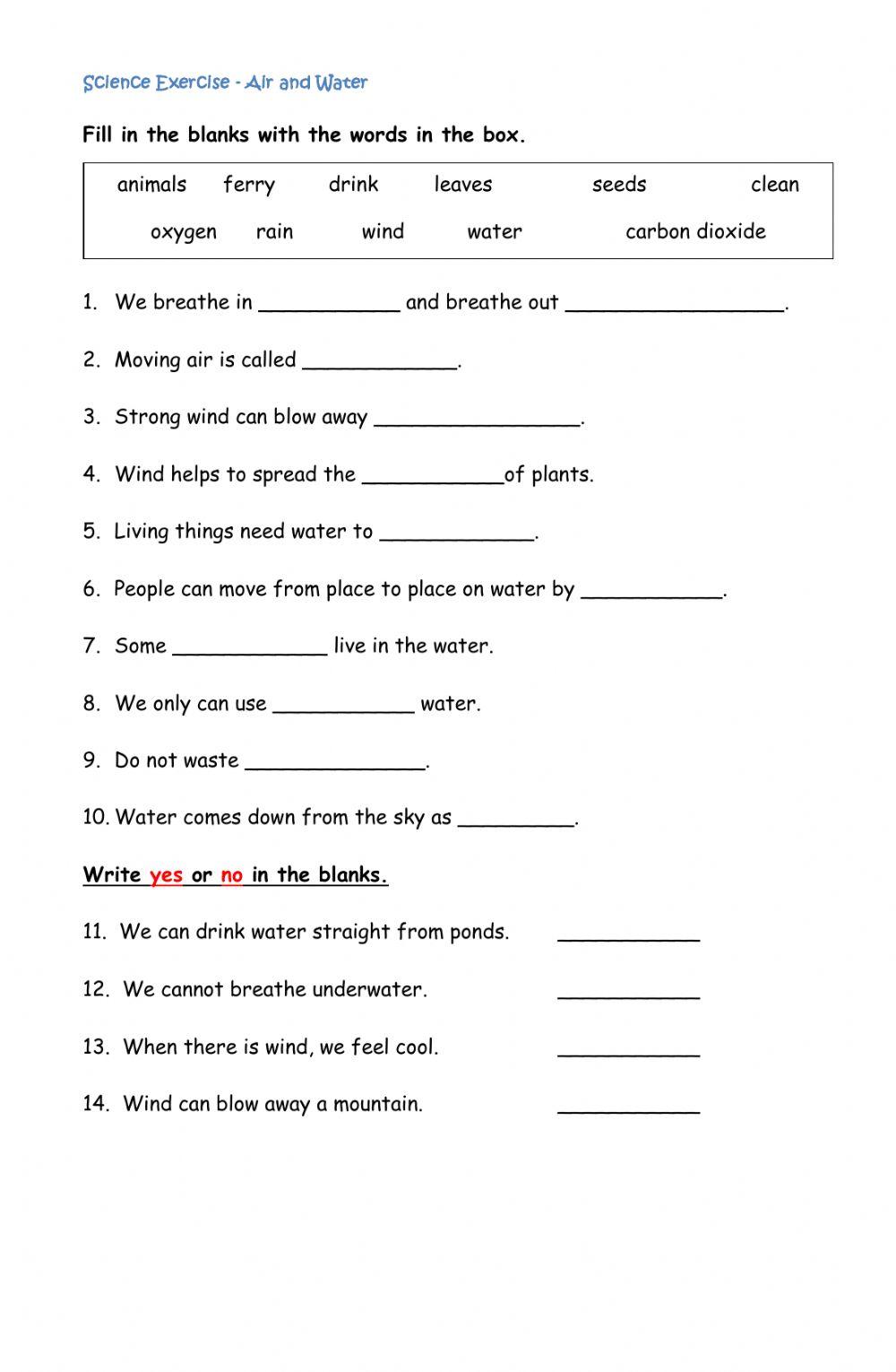 Science Exercise Air and Water Science Exercise Air and Water