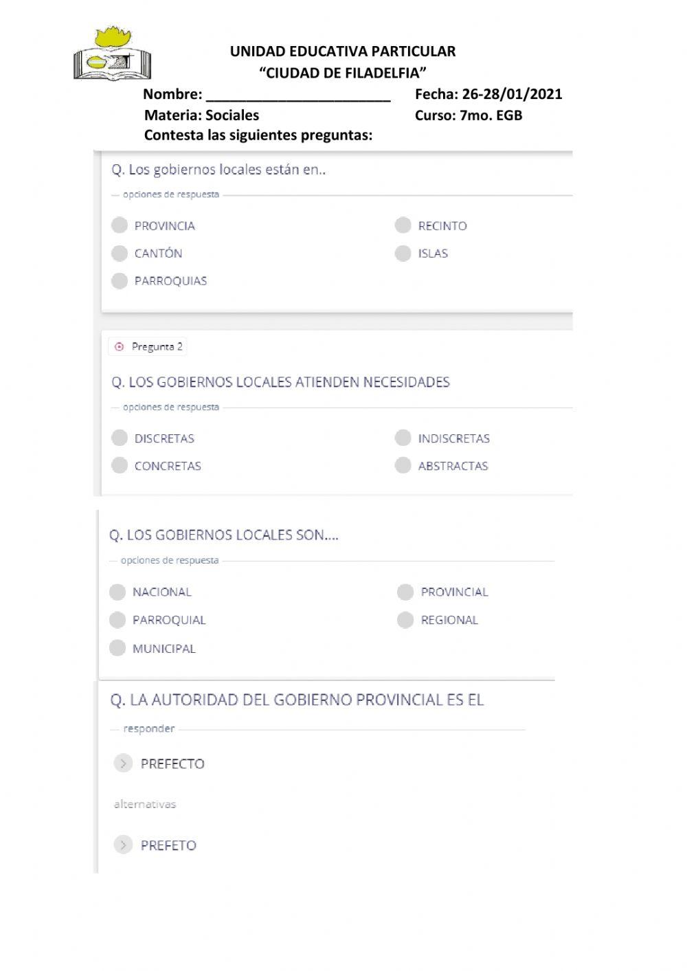 Gobierno provincial, parroquial y municipal