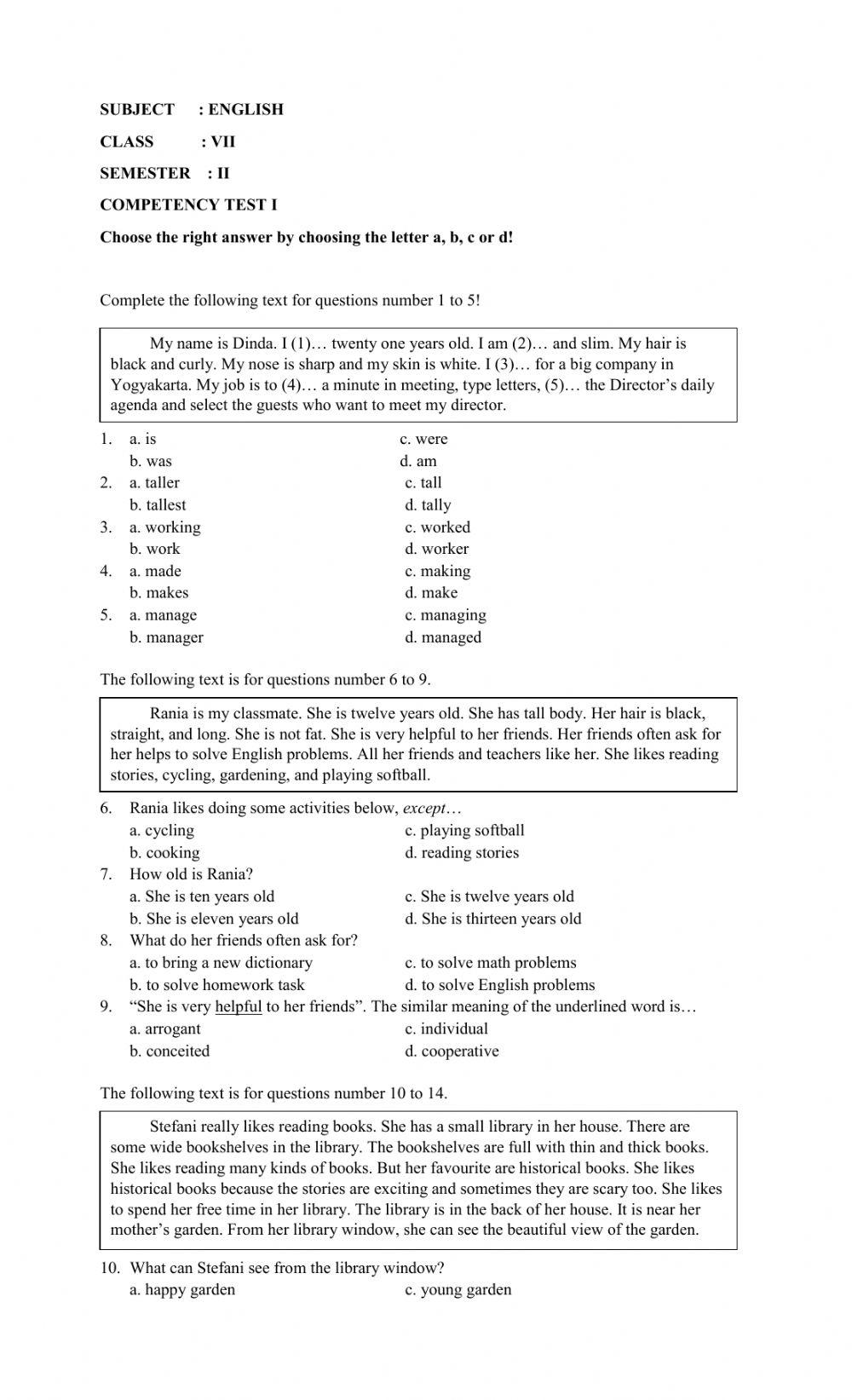 Competency Test… | Free Interactive Worksheets | 4663891